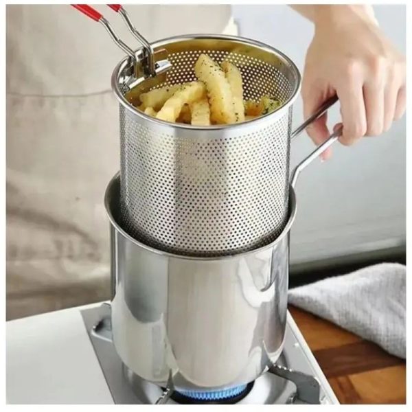 Stainless Steel Deep Fryer Pot With Strainer – Heavy-duty For Home Kitchen Use – 1200ml Oil Capacity