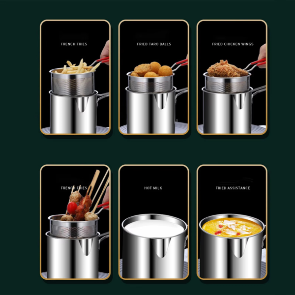 Stainless Steel Deep Fryer Pot With Strainer – Heavy-duty For Home Kitchen Use – 1200ml Oil Capacity