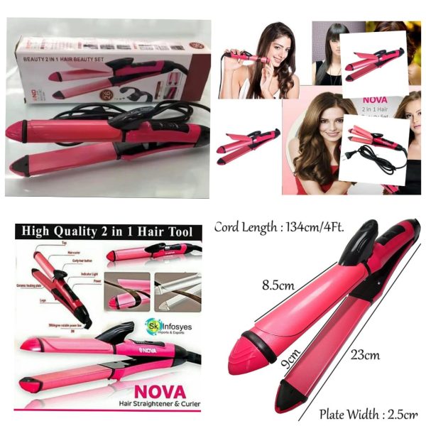 2-in-1 Nova Hair Straightener And Curler – Dual-use Styling Tool With Quick Heat-up Technology, Ceramic Plates For Smooth Straightening & Effortless Curls Model-nh-2009 – Portable, Lightweight, Ideal For Home Or Travel Use