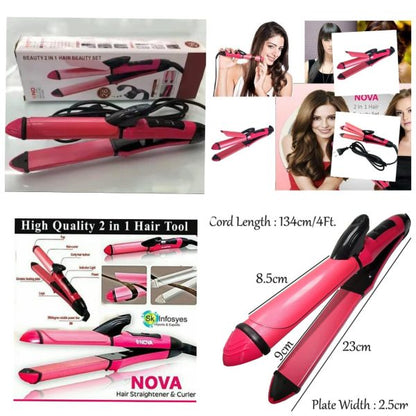 2-in-1 Nova Hair Straightener And Curler – Dual-use Styling Tool With Quick Heat-up Technology, Ceramic Plates For Smooth Straightening & Effortless Curls Model-nh-2009 – Portable, Lightweight, Ideal For Home Or Travel Use