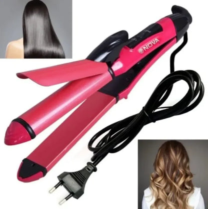 2-in-1 Nova Hair Straightener And Curler – Dual-use Styling Tool With Quick Heat-up Technology, Ceramic Plates For Smooth Straightening & Effortless Curls Model-nh-2009 – Portable, Lightweight, Ideal For Home Or Travel Use