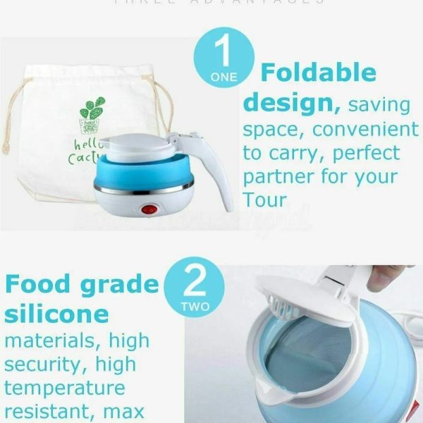 Fast Water Boiling 600 Ml Portable Kettle Travel Kettle Foods Boils Quickly Silicone Small Collapsible Foldable Electric Sports Bottle ( Random Color )
