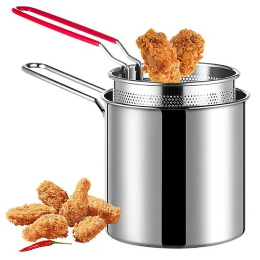 Stainless Steel Deep Fryer Pot With Strainer – Heavy-duty  For Home Kitchen Use – 1200ml Oil Capacity