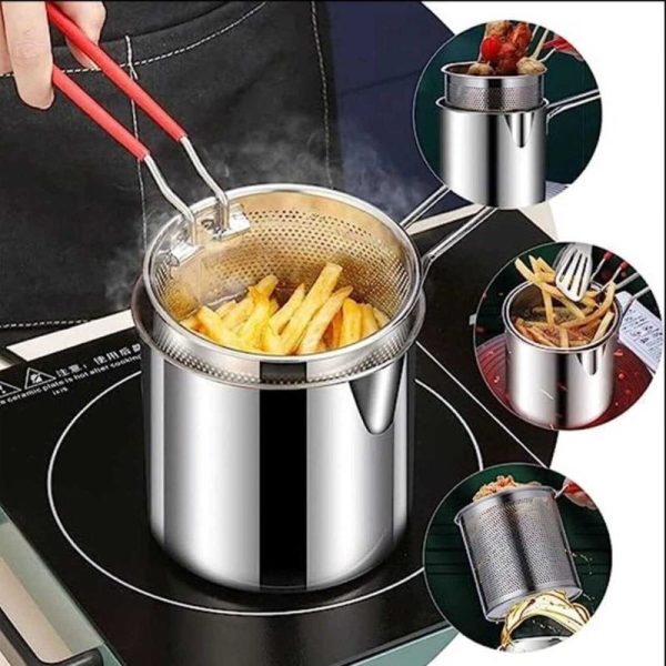 Stainless Steel Deep Fryer Pot With Strainer – Heavy-duty  For Home Kitchen Use – 1200ml Oil Capacity
