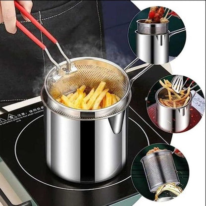 Stainless Steel Deep Fryer Pot With Strainer – Heavy-duty  For Home Kitchen Use – 1200ml Oil Capacity