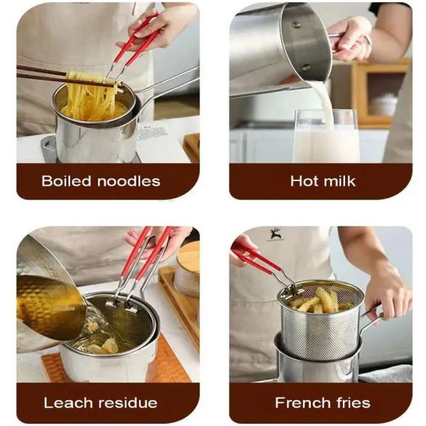 Stainless Steel Deep Fryer Pot With Strainer – Heavy-duty  For Home Kitchen Use – 1200ml Oil Capacity