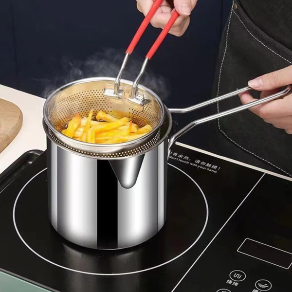 Stainless Steel Deep Fryer Pot With Strainer – Heavy-duty  For Home Kitchen Use – 1200ml Oil Capacity