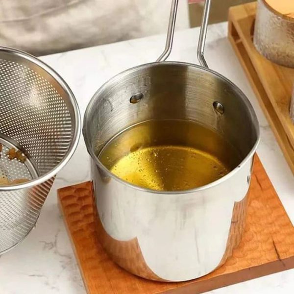 Stainless Steel Deep Fryer Pot With Strainer – Heavy-duty  For Home Kitchen Use – 1200ml Oil Capacity