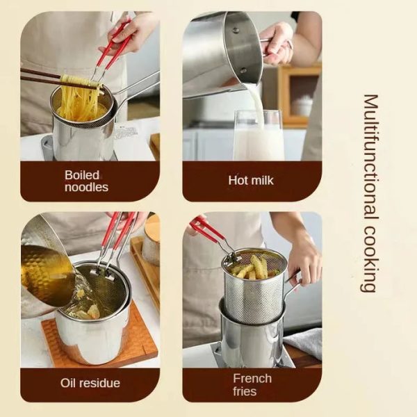 Stainless Steel Deep Fryer Pot With Strainer – Heavy-duty  For Home Kitchen Use – 1200ml Oil Capacity