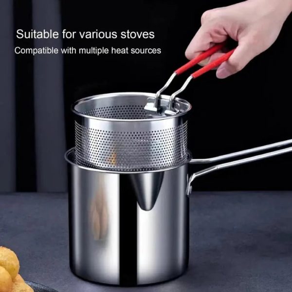 Stainless Steel Deep Fryer Pot With Strainer – Heavy-duty  For Home Kitchen Use – 1200ml Oil Capacity